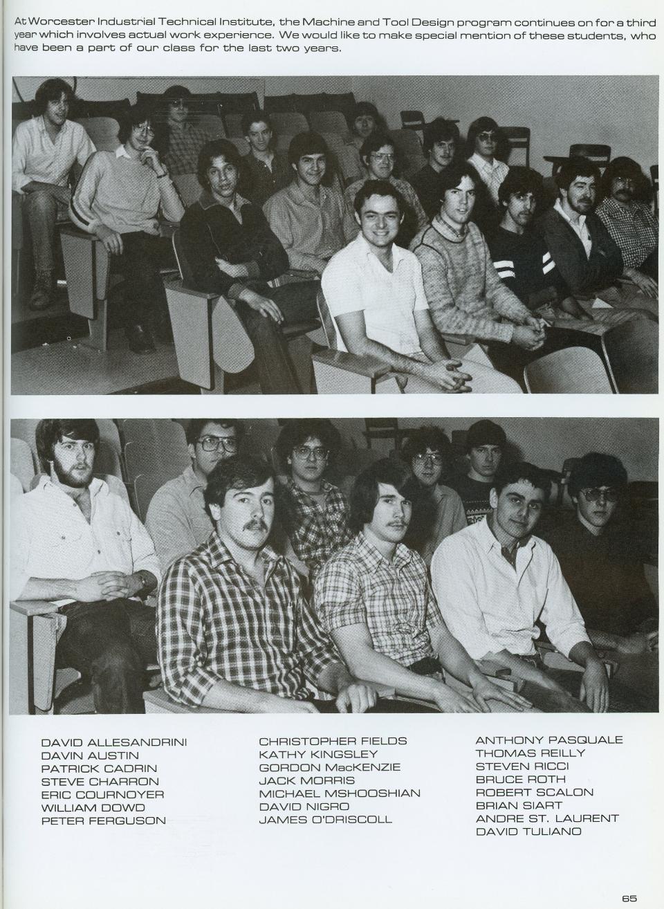 Worcester Industrial Technical Institute Machine and Tool Design Technology Class of 1982