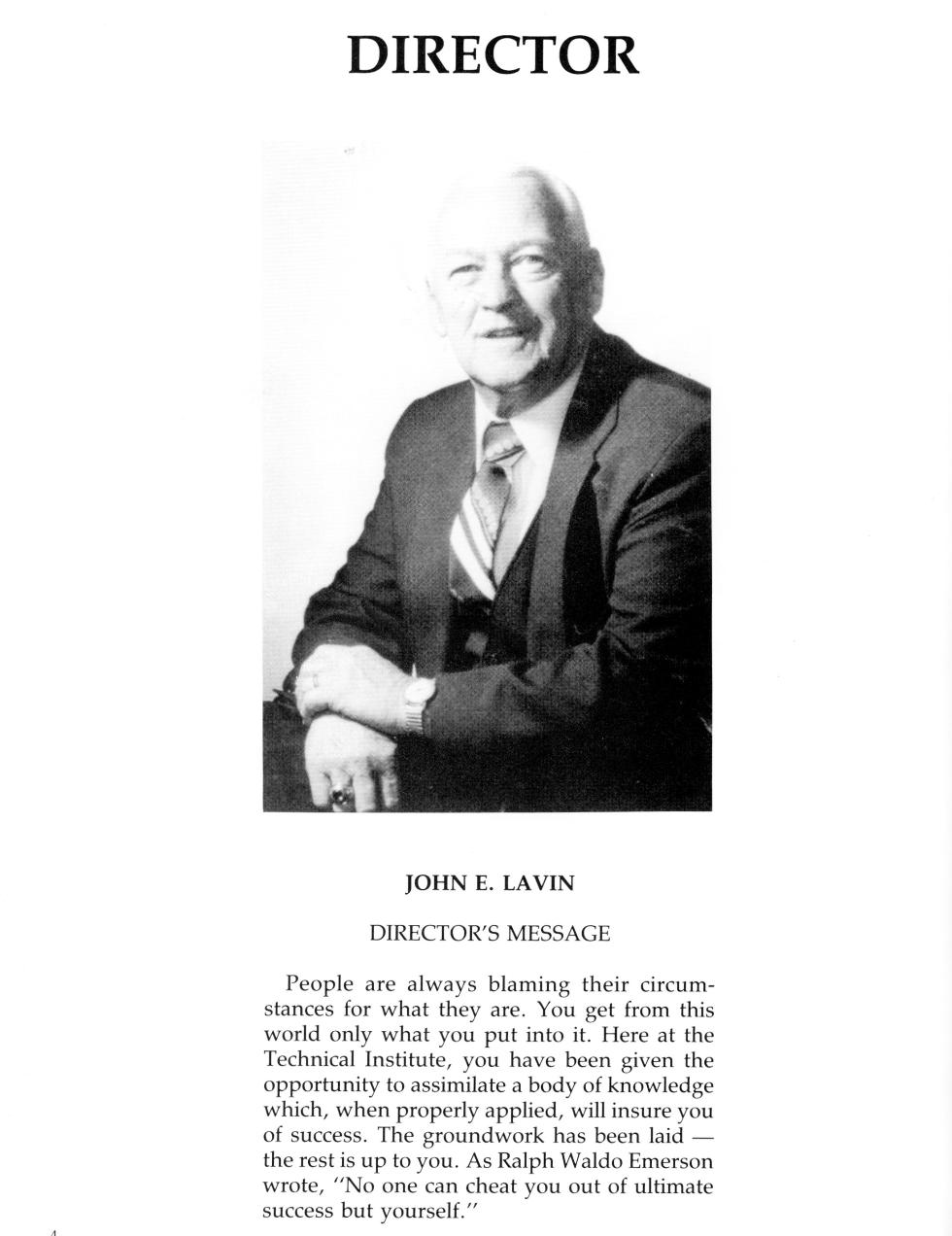 Worcester Industrial Technical Institute Class of 1987 Yearbook Director John Lavin Message