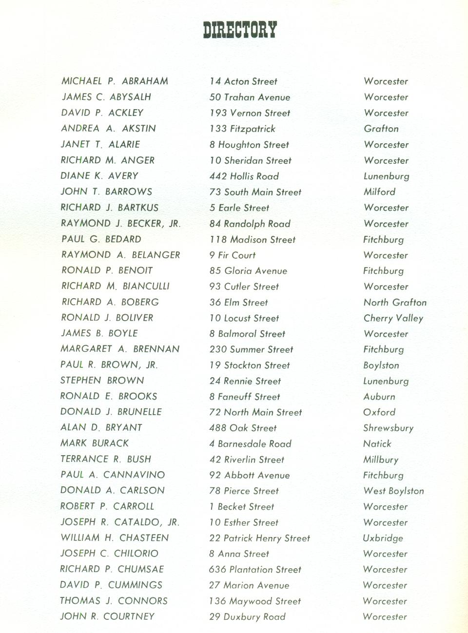 Worcester Industrial Technical Institute Class of 1967 Yearbook Directory - 1