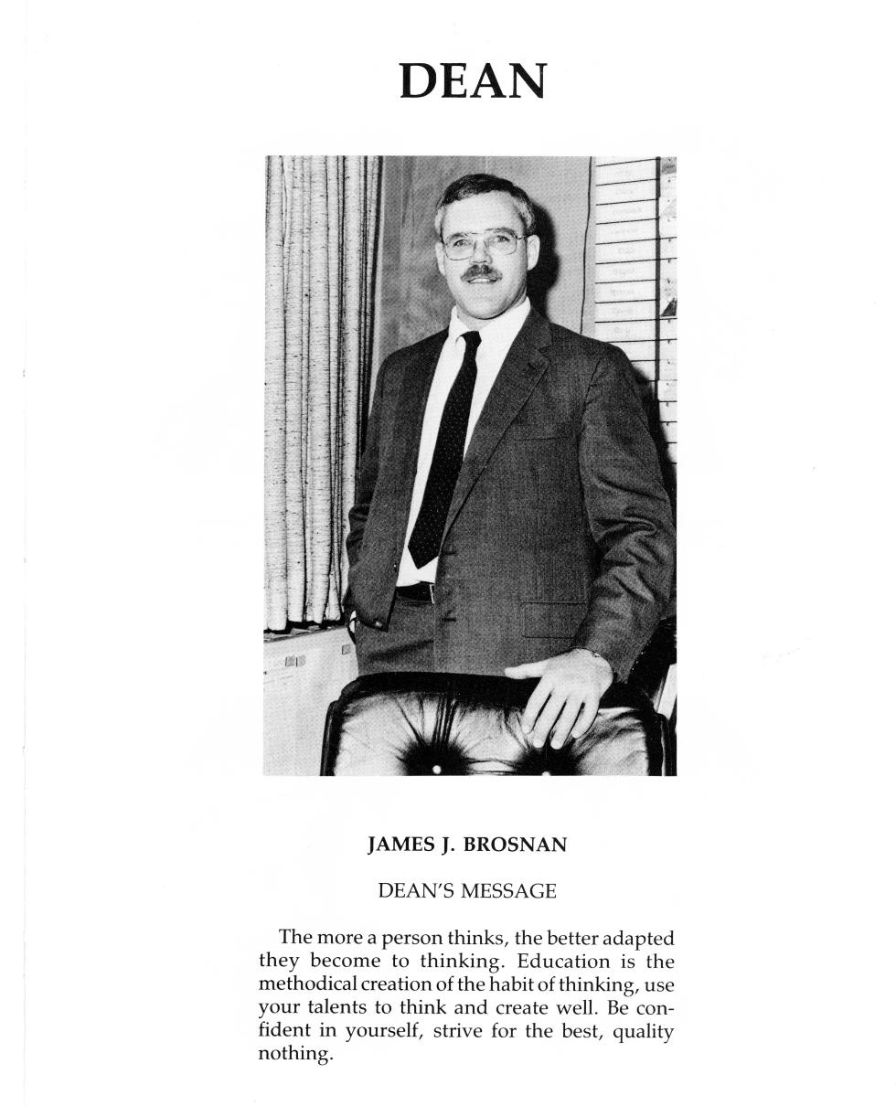 Worcester Industrial Technical Institute Class of 1987 Yearbook Dean Brosnan Message
